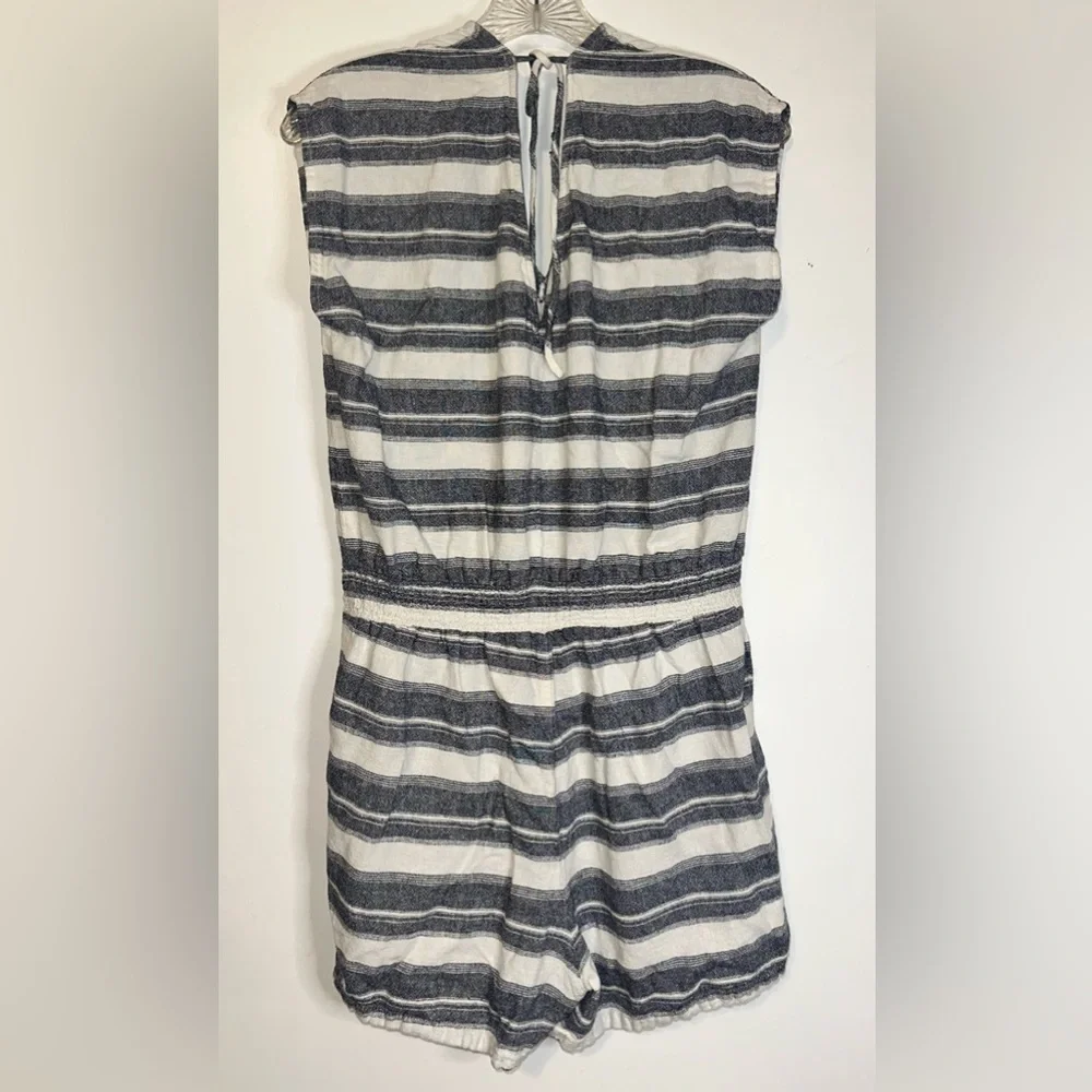 Ann Taylor Loft Romper‎ Jumpsuit Women Sz M Blue White LinenBoho Girlcore Beach